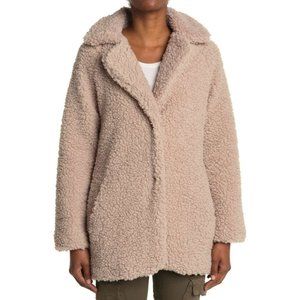 Lucky Brand Faux Fur Shearling Snap Button Coat Hazelnut Sz L